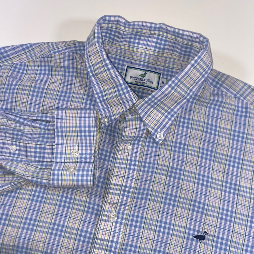 Properly Tied Mens XL Classic Fit Plaid Button Down Shirt Blue Multi AA203